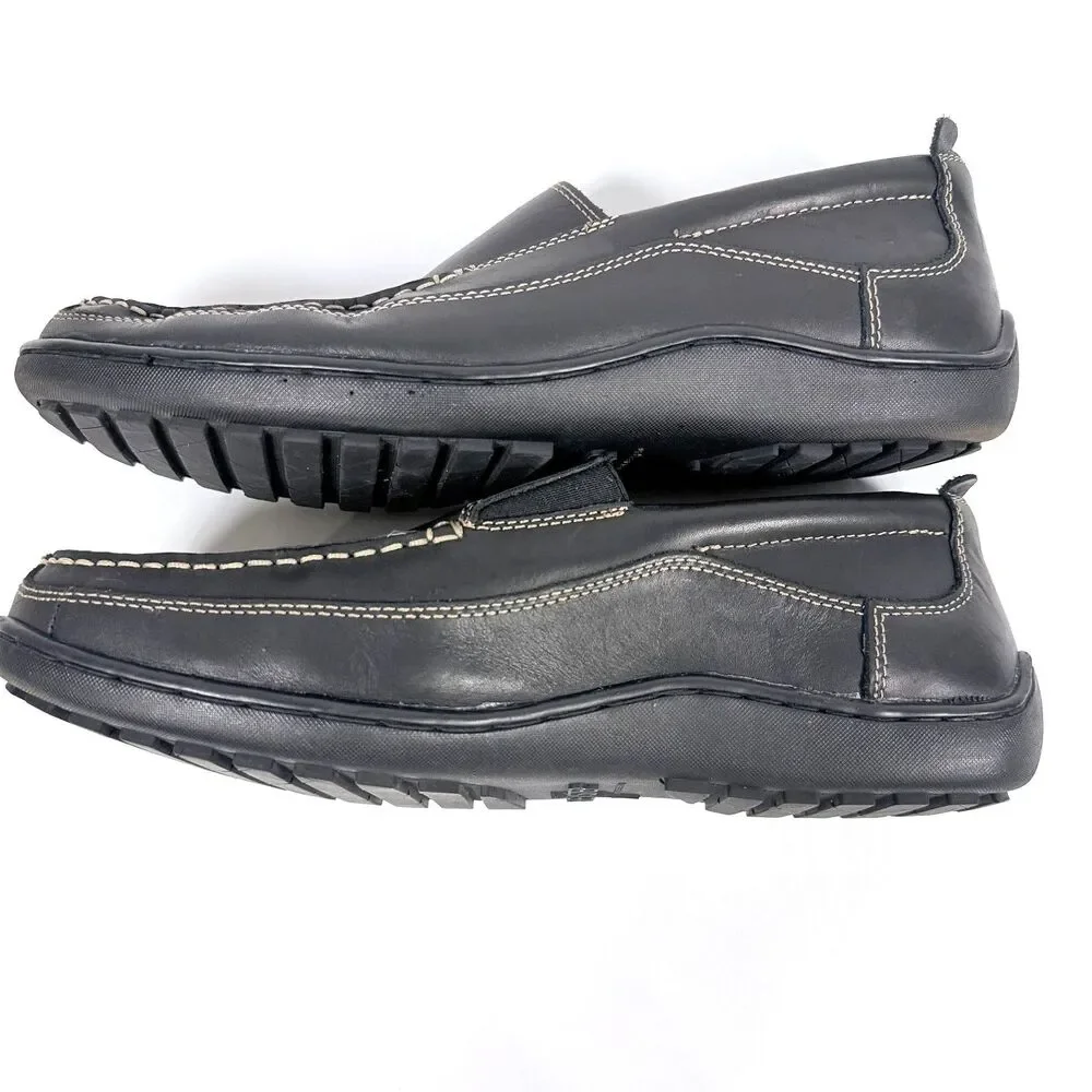 Bass Flex Fit Victor Black Leather Slip On Loafer Shoes Men's Size 11‎